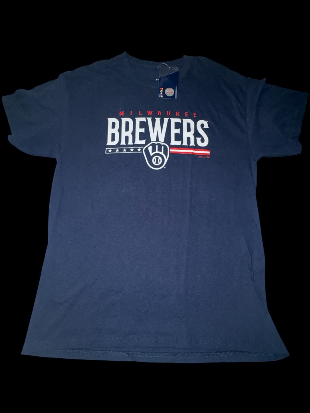New unisex adult Navy Milwaukee brewers t-shirt large 21” pit-pit